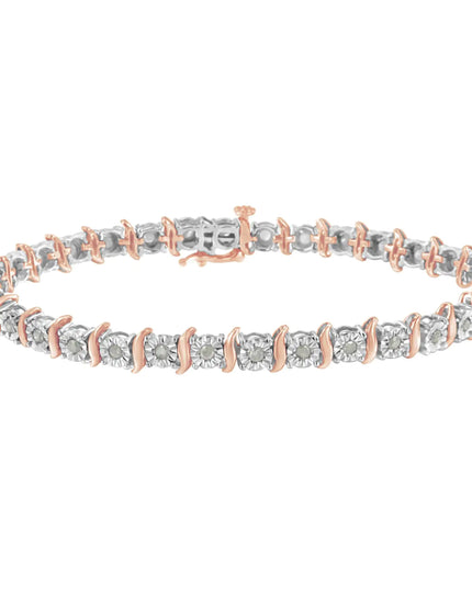 .925 Sterling Silver 1.0 Cttw Diamond S-Curve Link Miracle-Set Tennis Bracelet (I-J Color, I3 Clarity)
