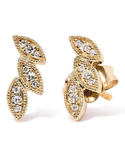 10K Yellow Gold 1/10 Cttw Diamond Triple Leaf Stud Earring (H-I Color, I1-I2 Clarity)
