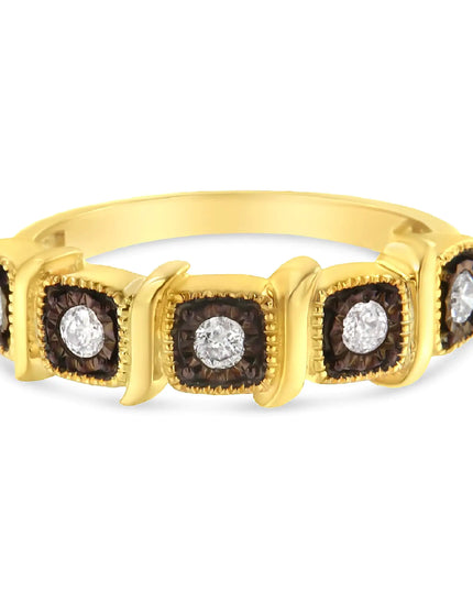 10K Yellow Gold Flashed .925 Sterling Silver Miracle-Set Diamond 5-Stone Ring Band (1/4 Cttw, J-K Color, I2-I3 Clarity)