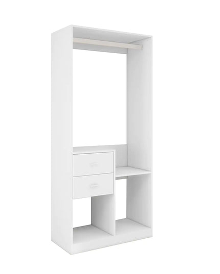 Wood Closet System With Drawers, Rods, Shelves Gray