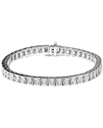 .925 Sterling Silver 1/4 Cttw Miracle Set Diamond and Bead Link 7.25" Tennis Bracelet (I-J Color, I2-I3 Clarity)