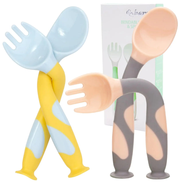 Baby Feeding Utensils – Bendable Spoons & Forks with Travel Case for Toddler Self-Feeding and Training