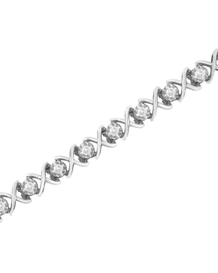 .925 Sterling Silver 1 cttw Brilliant Round-Cut Diamond "X" Link Bracelet (I-J Clarity, I2-I3 Color) - Size 7"