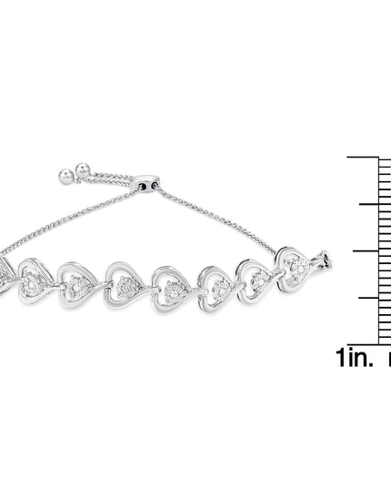 Sterling Silver Diamond Woven Heart Bolo Bracelet (0.1 cttw, H-I Color, I2-I3 Clarity)