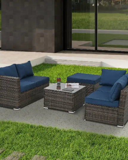 Outdoor Patio Furniture Set, 4-piece PE Wicker, Tempered Glass Coffee Table