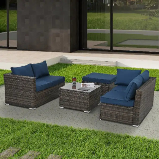 Outdoor Patio Furniture Set, 4-piece PE Wicker, Tempered Glass Coffee Table