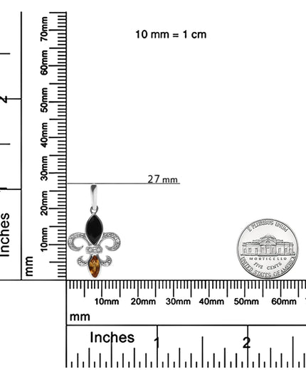 .925 Sterling Silver Marquise Cut Onyx and Citrine with Diamond Accent Fleur De Lis Drop Stud Earrings (H-I Color, SI1-SI2 Clarity)