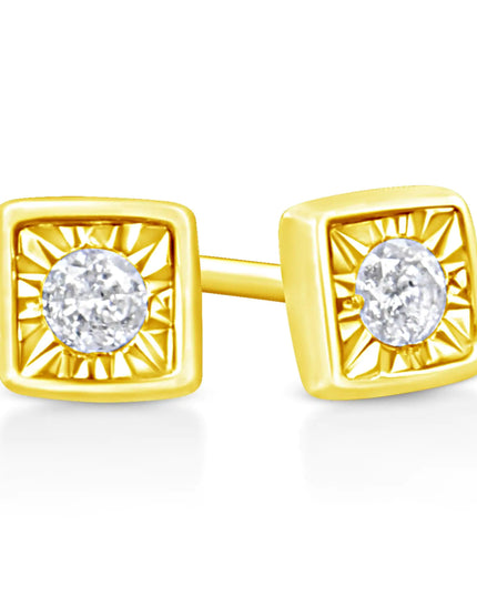 10K Yellow Gold Plated .925 Sterling Silver 1/10 Cttw Miracle-Set Diamond Stud Earrings - Choice of Shapes