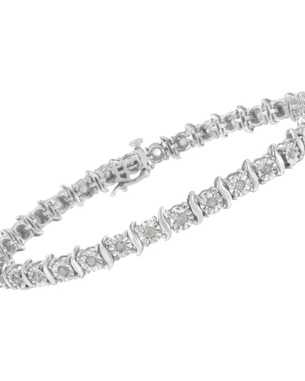 .925 Sterling Silver 1.0 Cttw Diamond S-Curve Link Miracle-Set Tennis Bracelet (I-J Color, I3 Clarity)