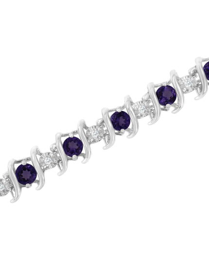 .925 Sterling Silver Lab-Grown Birthstone and 1/6 Cttw Round Diamond Tennis Bracelet (H-I Color, I1-I2 Clarity)