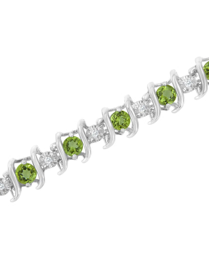 .925 Sterling Silver Lab-Grown Birthstone and 1/6 Cttw Round Diamond Tennis Bracelet (H-I Color, I1-I2 Clarity)