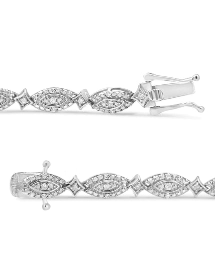 .925 Sterling Silver 1/2 Cttw Diamond Alternating Marquise and Starburst Shaped Link Bracelet (I-J Color, I2-I3 Clarity) - 7.25"
