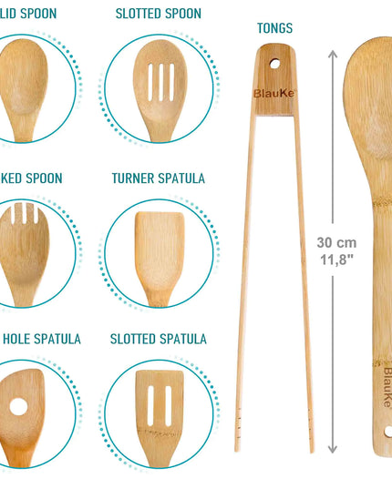 Bamboo Cooking Spoons 7-pack For Nonstick Cookware