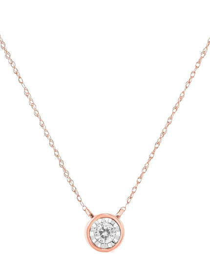 10K Gold Round Brilliant-Cut Diamond Modern Bezel-Set Solitaire Pendant Necklace (J-K Color, I2-I3 Clarity) - 16" with 2" Extender