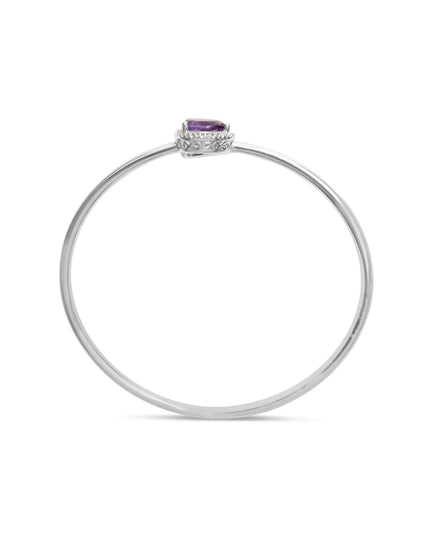 .925 Sterling Silver 8 x 5.5mm Pear Shape Amethyst  and Diamond Accent Halo Bypass Bangle Bracelet (H-I Color, SI1-SI2 Clarity)  - Fits up to 7" Inches