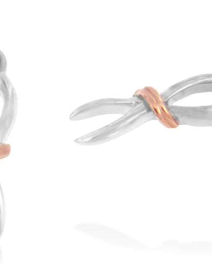 Two-Toned Sterling Silver Awareness Ribbon Dangle Earrings