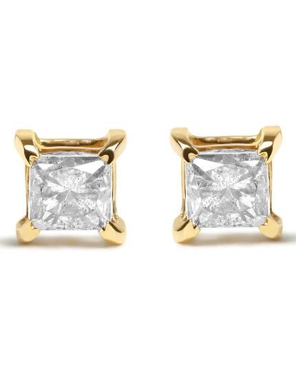 14K White Gold Princess-Cut Treated Black Diamond Classic 4-Prong Stud Earrings - Pushback