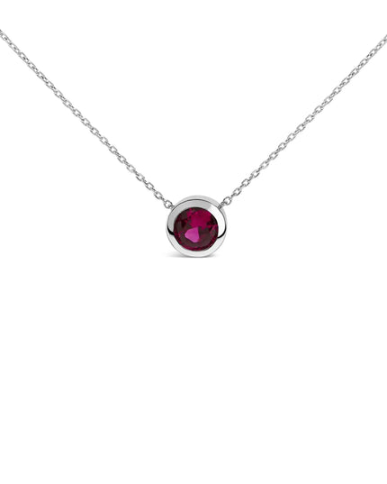 .925 Sterling Silver 7MM Bezel Set Created Purple Amethyst Pendant Necklace - 18" Inches