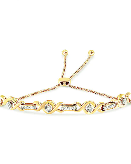 .925 Sterling Silver Channel Set Diamond Accent Twist 4”-10” Adjustable Bolo Bracelet (I-J Color, I3 Clarity)