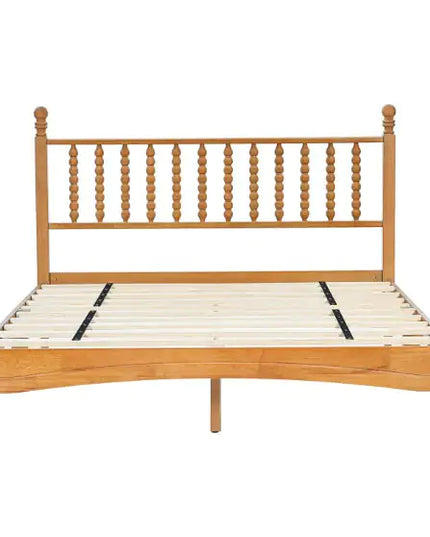 Wood Queen Bed Frame, Headboard, Solid Rubber Wood