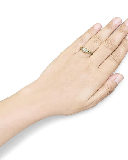 14K Yellow Gold Plated .925 Sterling Silver 1/10 Cttw Round-Cut Diamond Composite Halo Engagement Ring