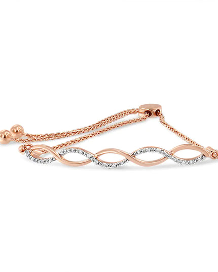 .925 Sterling Silver Diamond Infinity Twist 4”-10” Adjustable Bolo Bracelet (I-J Color, I2-I3 Clarity)