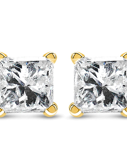IGI Certified 14k Yellow Gold 1/3 Cttw 4-Prong Set Princess-Cut Solitaire Diamond Push Back Stud Earrings (Q-R Color, I1-I2 Clarity)