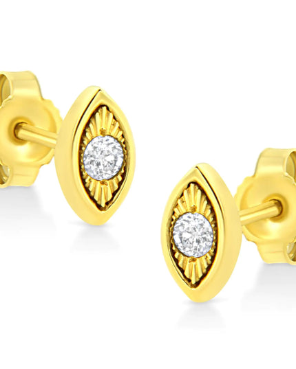 10K Yellow Gold Plated .925 Sterling Silver 1/10 Cttw Miracle-Set Diamond Stud Earrings - Choice of Shapes