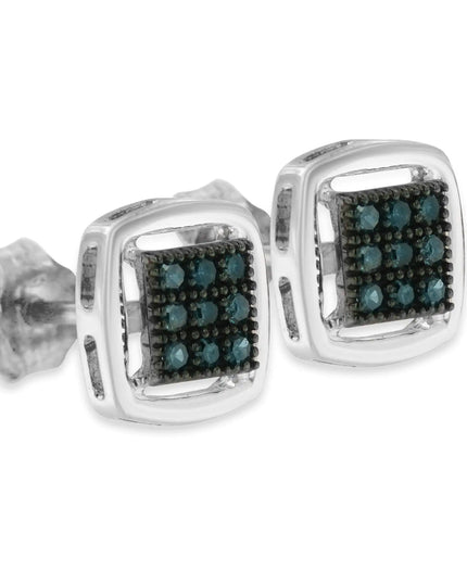 Sterling Silver Rose Cut Treated Blue Diamond Square Stud Earring (0.25 cttw, Blue Color, I2-I3 Clarity)