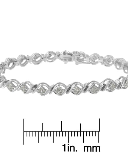 Sterling Silver Diamond Cluster Link Bracelet (1 cttw, I-J Color, I2-I3 Clarity)