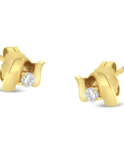 10K Gold 1/10 Cttw Round Brilliant-Cut Diamond Espira Swirls Solitaire Push Back Stud Earrings (I-J Color, I1-I2 Clarity)
