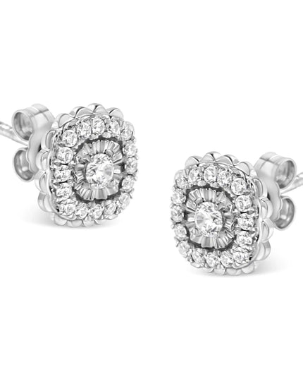 .925 Sterling Silver 1/2 Cttw Round-Cut Diamond Halo Cluster Stud Earring (I-J Color, I2-I3 Clarity)
