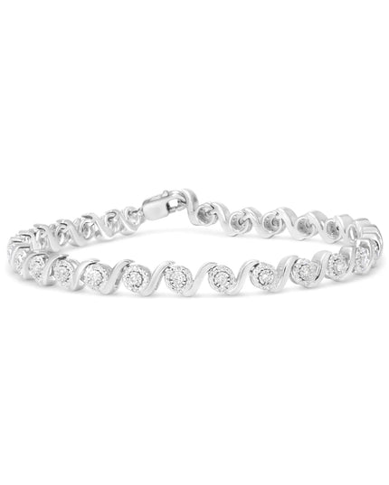 .925 Sterling Silver 1/2 Cttw Round Diamond Halo S-Link Bracelet (I-J Color, I2-I3 Clarity) - 7.25"