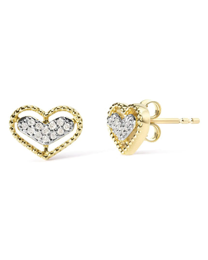 10K Yellow Gold 1/10 Cttw Diamond Heart and Beaded Halo Stud Earrings (I-J Color, I1-I2 Clarity)