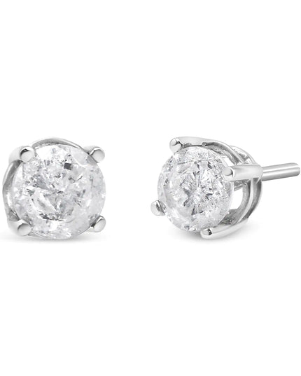 .925 Sterling Silver 4-Prong Round-cut "Salt and Pepper" Diamond Classic Stud Earrings (I-J Color, I3 Clarity)
