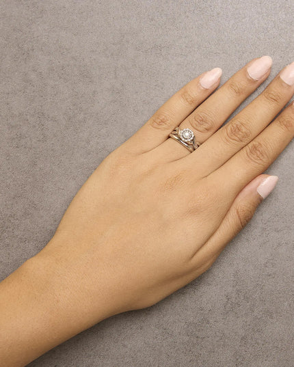 .925 Sterling Silver 1/7 Cttw Diamond Halo Bypass Engagement Ring and Wedding Band Set (I-J Color, I3 Clarity)