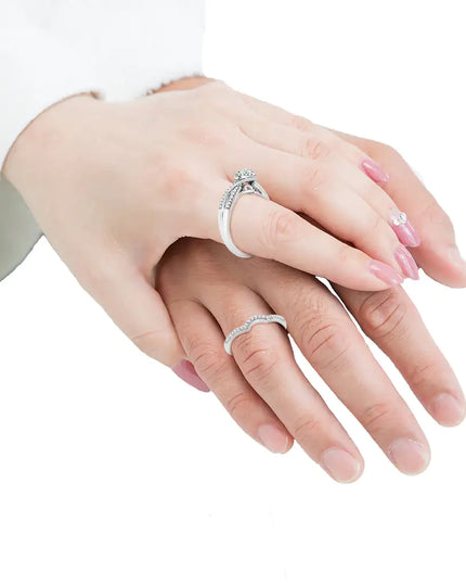 .925 Sterling Silver 1/3 Cttw Composite Diamond Frame Bypass Bridal Set Ring and Band (I-J Color, I2-I3 Clarity)