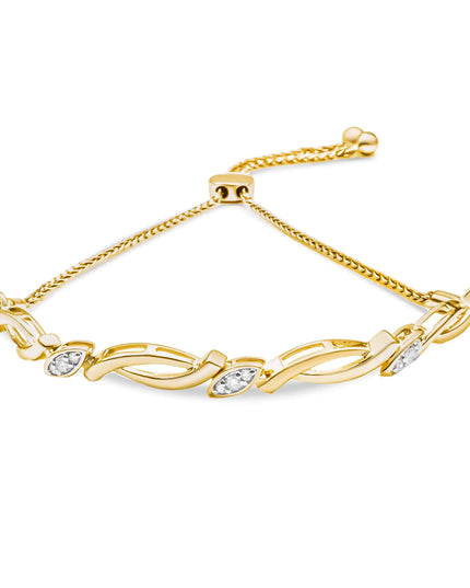 .925 Sterling Silver Diamond Accent Alternating Swirl link Bolo Bracelet (I-J Color, I2-I3 Clarity) - 6" to 9" Adjustable