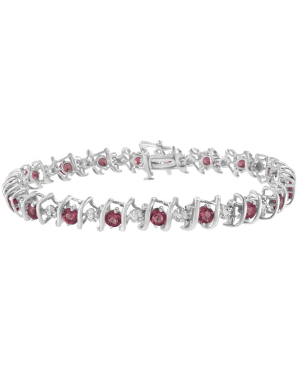 .925 Sterling Silver Lab-Grown Birthstone and 1/6 Cttw Round Diamond Tennis Bracelet (H-I Color, I1-I2 Clarity)