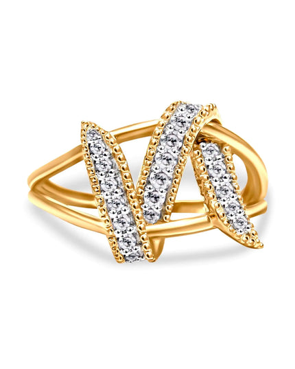 14K Yellow Gold Plated .925 Sterling Silver 1/4 Cttw Diamond Interlocking Bypass Ring (I-J Color, I1-I2 Clarity)