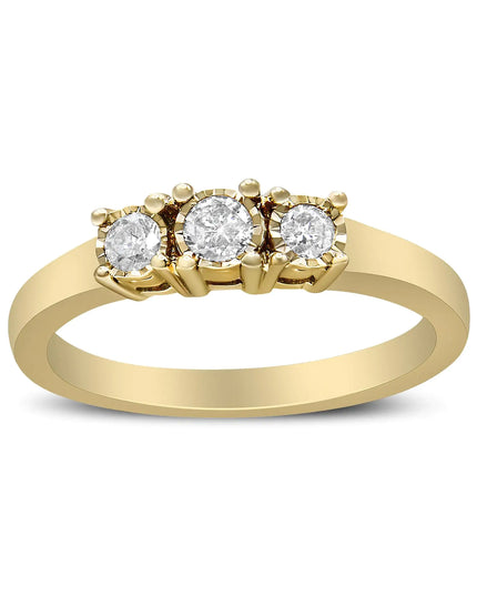 14K Yellow Gold Plated .925 Sterling Silver 1/4 Cttw Diamond 3 Stone Illusion Plate Ring (J-K Color, I1-I2 Clarity)