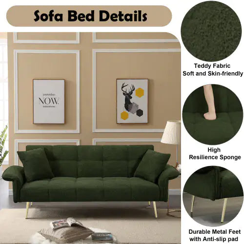 Futon Sofa Bed, Convertible Double Sofa Bed With Folding Armrests For Living Rooms And Small Spaces