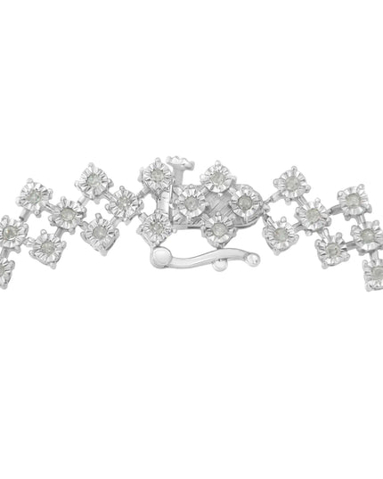 .925 Sterling Silver 1.0 cttw Miracle-Set Round Diamond "Zig Zag" Link Bracelet (I-J Color, I3 Clarity) -7.25