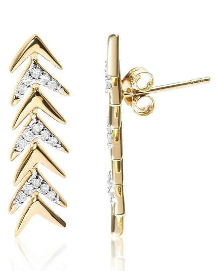 18K Yellow Gold Plated .925 Sterling Silver 1/5 Cttw Diamond Chevron Arrow Stud Earring (I-J Color, I2-I3 Clarity)