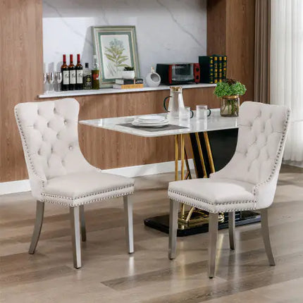 Contemporary Velvet Dining Chairs, Set Of 2, Tufted, Solid Wood, Chrome Legs