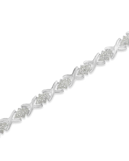 .925 Sterling Silver 1-1/2 Cttw Diamond Cluster X Link 7" Tennis Bracelet (I-J color, I3 clarity)