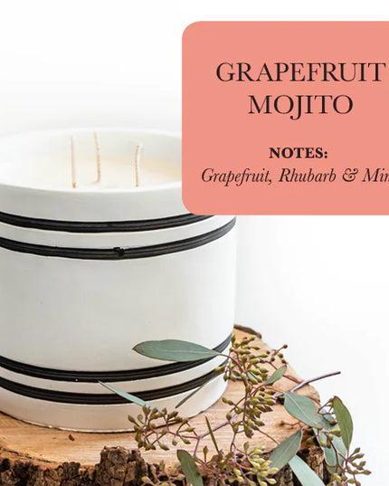 Luxury Large Striped Stone Designer Candle - Grapefruit Mojito