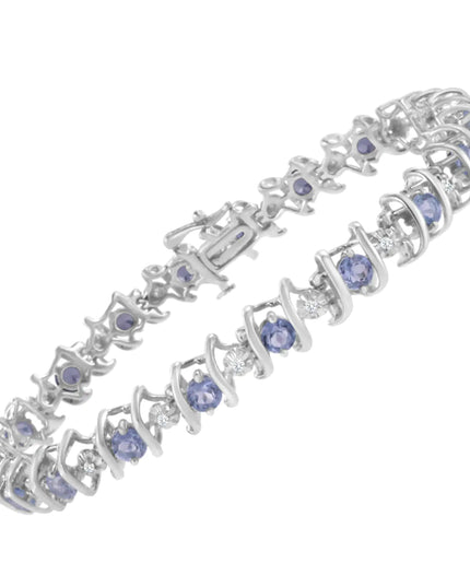 .925 Sterling Silver Lab-Grown Birthstone and 1/6 Cttw Round Diamond Tennis Bracelet (H-I Color, I1-I2 Clarity)