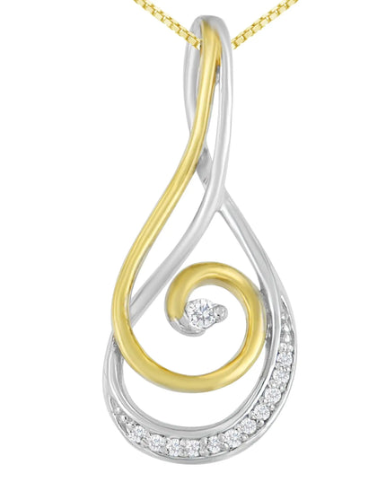 Espira 10K Two-Tone Gold Round Cut Diamond Sparkling Spiral Pendant Necklace (1/6 cttw, J-K Color, I2-I3 Clarity)