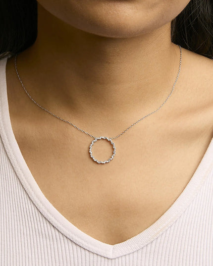 .925 Sterling Silver 1/7 Cttw Lab Grown Diamond Beaded Love Circle Pendant Necklace - Size 18 Inches